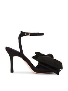 Loeffler Randall Marlena Heel in Black satin bow mid high heel ankle strap